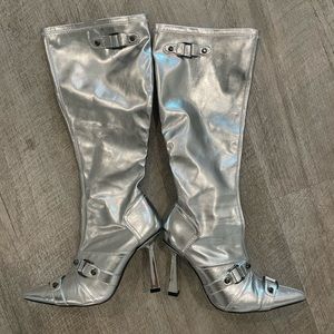 Silver knee high PLT boots